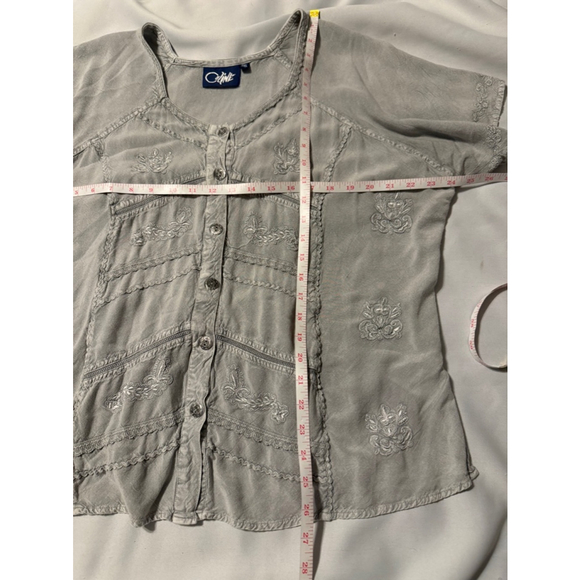 Coline Embroidered Sage Green Blouse Shirt Size 3X New With Tags Tie Back - Picture 2 of 5